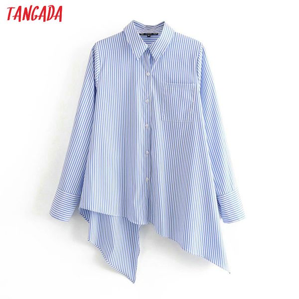 

tangada women retro striped print asymmetry blouse 2020 new chic female casual shirt blusas femininas 3a69, White