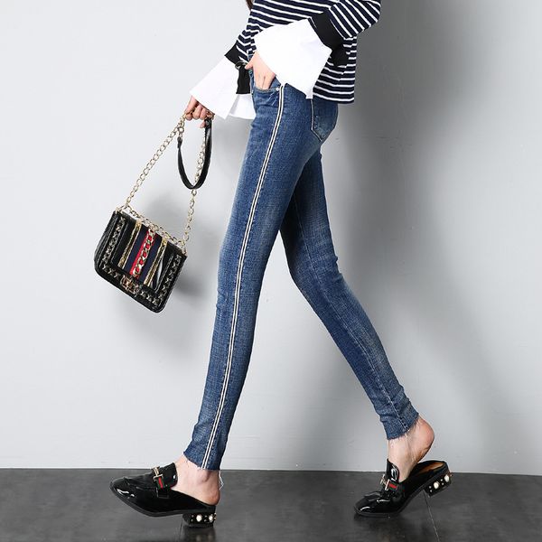 

женкие ђзкие джин Ѭей ейпинг джин боковми полоками болой ѬазмеѬ, Blue