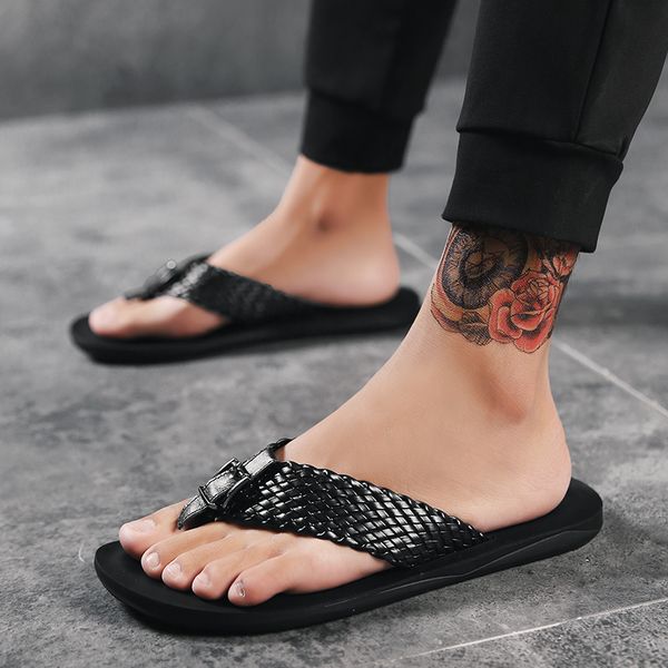 

summer outdoor men flip flops fashion non-slip male solid slippers casual breathable beach shoes footwear z178, Black