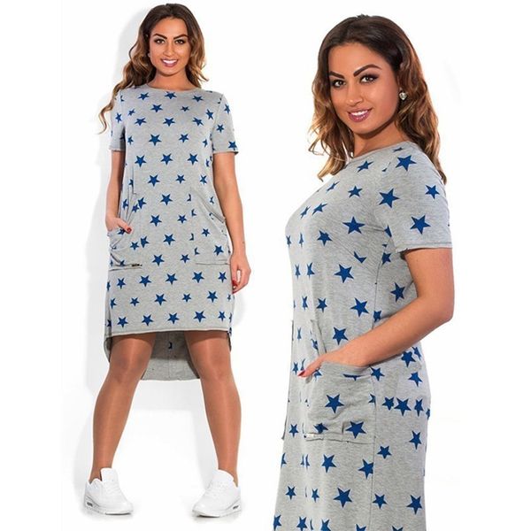 

womens dress womens clothes women casual summer plus size five stars o neck large size short sleeve big size vestidos designer clothes, Black;gray