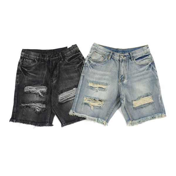 

luxury beach брюки мужские new fashion designer шорты повседневная solid color board shorts оригинал high street нищий hole wash denim шорты, White;black