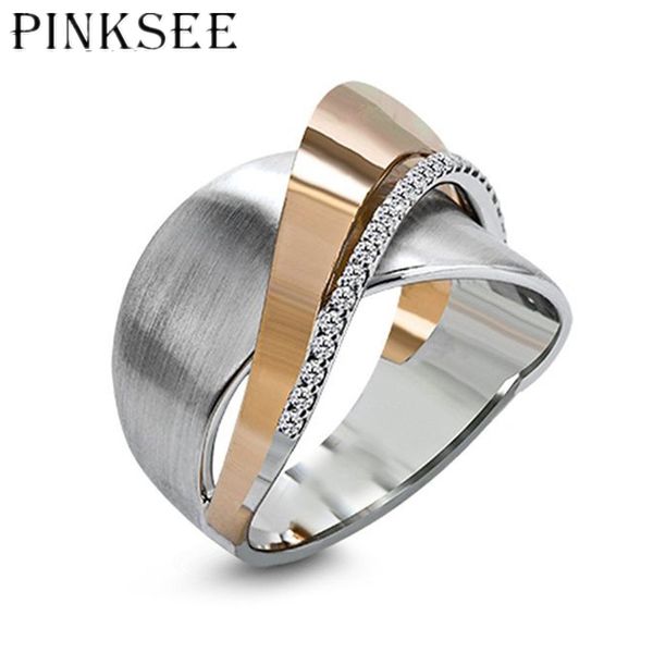 

pinksee fashion crossed two tone bowknot rhinestone finger ring women girls mixed color filled zircon wedding party jewelry gift, Golden;silver