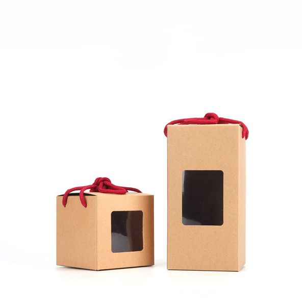

kraft paper tea packaging box with rope and clear window party gift box