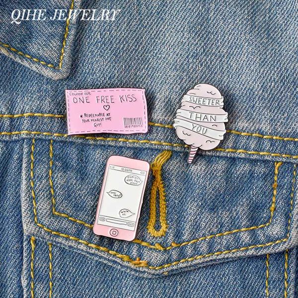 

qihe jewelry pins and brooches kiss ticket candy phone enamel pins pizza lover brooch up backpack accessories, Gray
