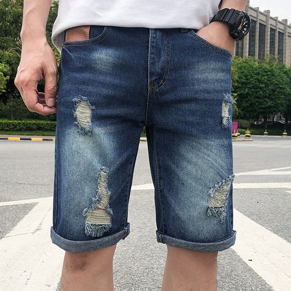 

thin section five points casual seven points pants shorts denim men shorts summer trend korean version straight slim, Blue