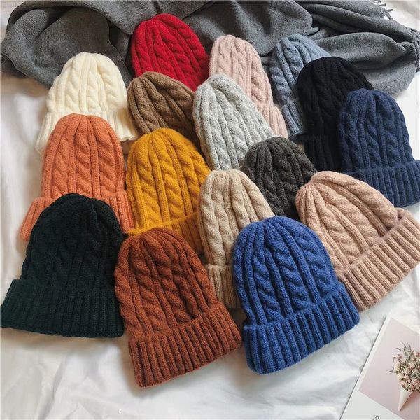 

autumn and winter ins wind warm pure color twist woollen hat japanese casual versatile pullover knitting hat female korean version, Blue;gray