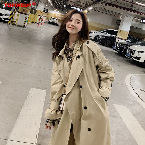 

2019 fashion korean style loose temperament long sleeve women trench coat warm soft coats party outerwear with belt, Tan;black