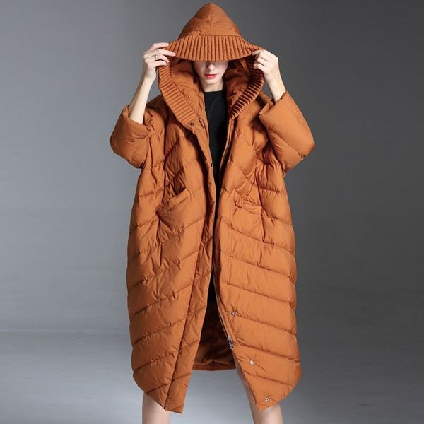 

plus size female down jacket bat type parka 2018 new winter jacket coat women casual loose long hooded feather overcoat fmela, Black