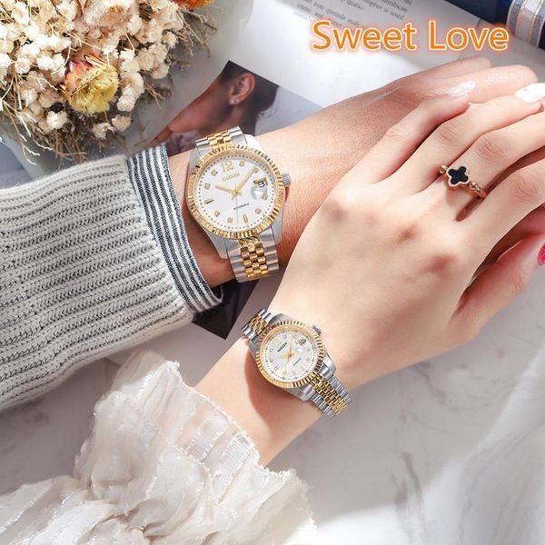 

nakzen women men automatic mechanical watches couple's watch japan movement stainless steel wristwatch gift watch for lovers, Slivery;brown