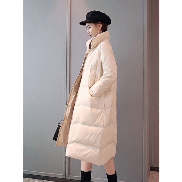

solid 2019 new thin korean fashion down long jacket winter turtleneck white duck down coat zipper warm parkas snow outwear f1367, Black