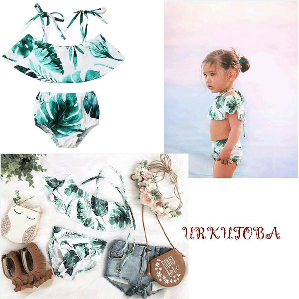 

2pcs kids infant toddler baby girls leaves bikini swimwear swimsuit beachwear set