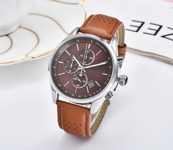 

all dials work boss luxury men watches montre homme fashion leather quartz watch men dress business male clock reloj hombre, Slivery;brown