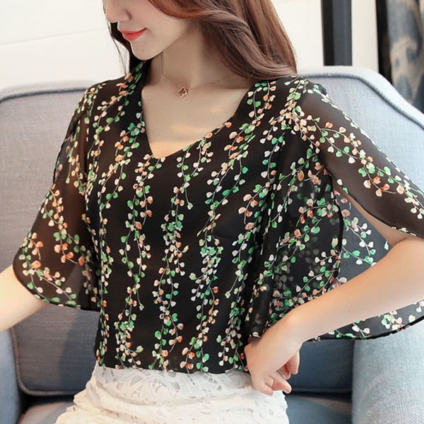 

women clothing womens blouses women and blouses 2019 color print chiffon elegant petal sleeve shirt floral blusas 0431, White