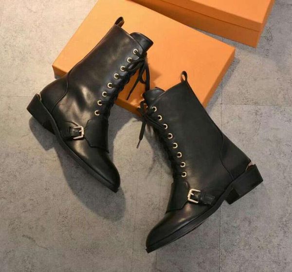 

luxury name louise womens army winter autumn knight half motorcycle cow leather boots original box size 35-41, Black