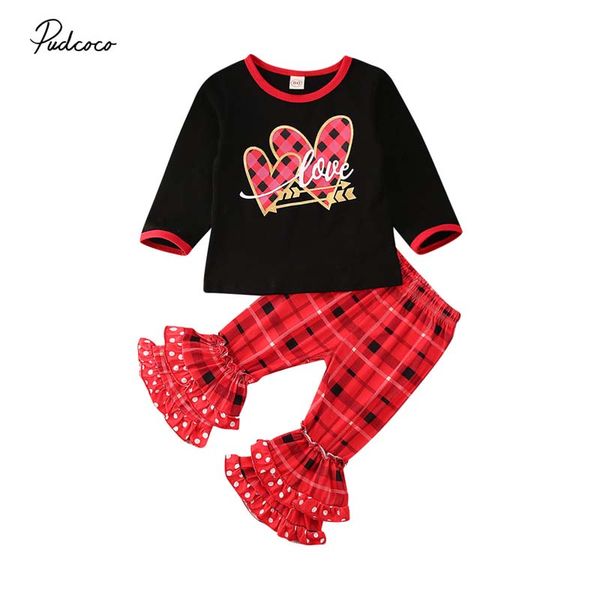 

2020 baby spring autumn clothing valentine's days toddler infant baby girls hearts ruffle pants trousers clothes outfits, White
