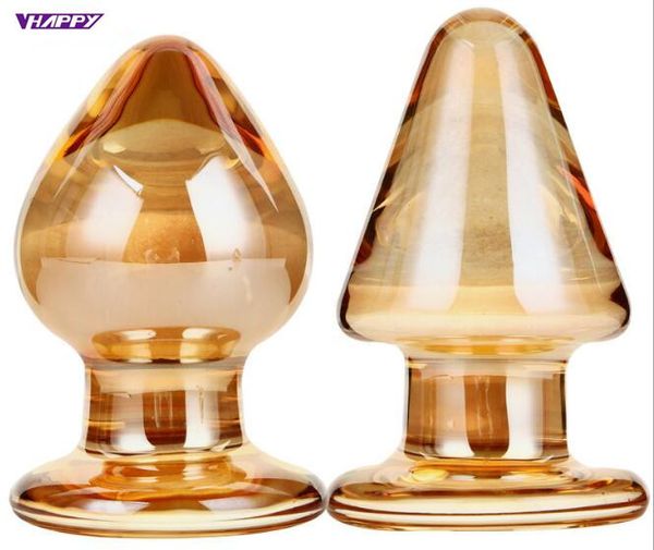 New Golden Big Plugue Anal Vibrador De Vidro Brinquedos Sexuais Para O Homem Adulto G-spot Masculino Masturbador Dildo Butt Plug Homem Gay Loja Erótica Ap02029 Y190716