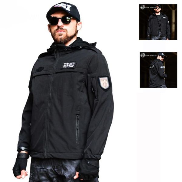 

black tactical hunting jacket men softshell coat outdoor sport hooded jacket hiking camping windproof waterproof, Blue;black