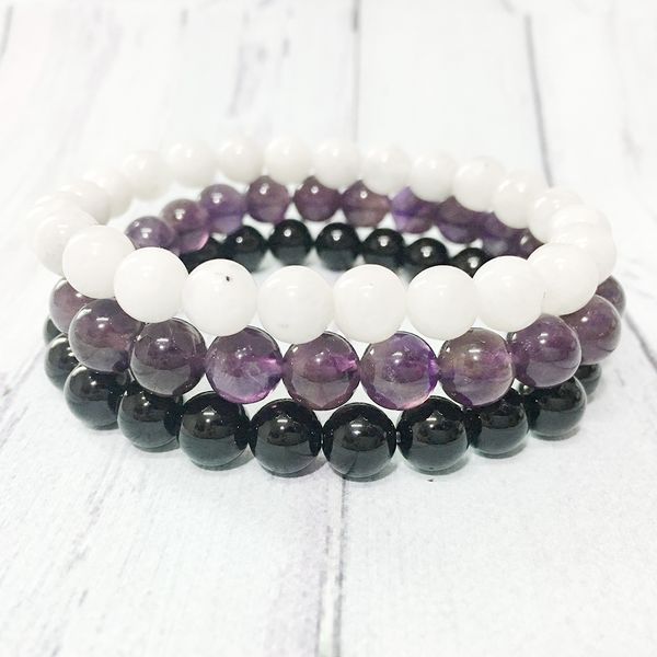 MG0319 Set di braccialetti energetici Top Grand Moonstone Bracciale con ametista e tormalina nera naturale Bracciale con pietre preziose Chakra di equilibrio