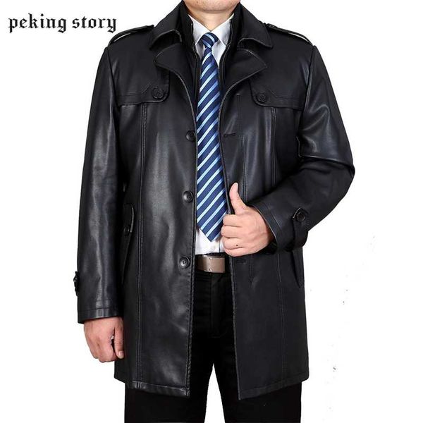 

peking story solid color casual faux leather coat 2018 men's winter thicken coats large size xxxl xxxxl mens leather jacket, Black