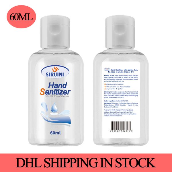 

fast shiping us dhl shipping 75% alcohol 60ml travel portable hand sanitizer no clean moisturizing household antibacterial soothing hand gel