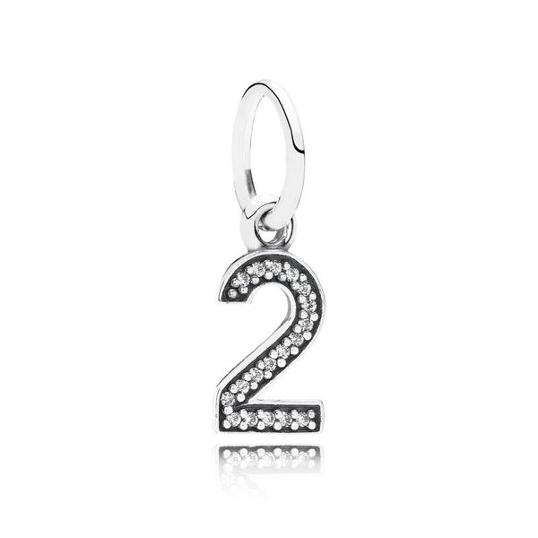 

new 100% sterling silver 1:1 glamour 791340cz number 2 charm pendant original women wedding fashion jewelry 2018, Black