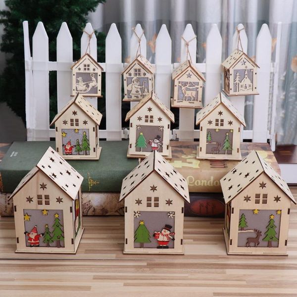 

christmas decoration ornaments illuminated wooden house l christmas tree cabin party decoration pendant santa claus deer car lights