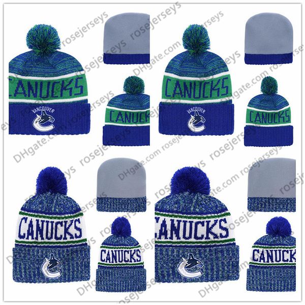 

vancouver canucks ice hockey knit beanies embroidery adjustable hat embroidered snapback caps black blue green white stitched hats, Black;white