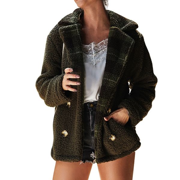 

fashion women winter cardigan thicken villus lapel long sleeve loose coat knitted button decoration turn-down collar ymp, Black;brown