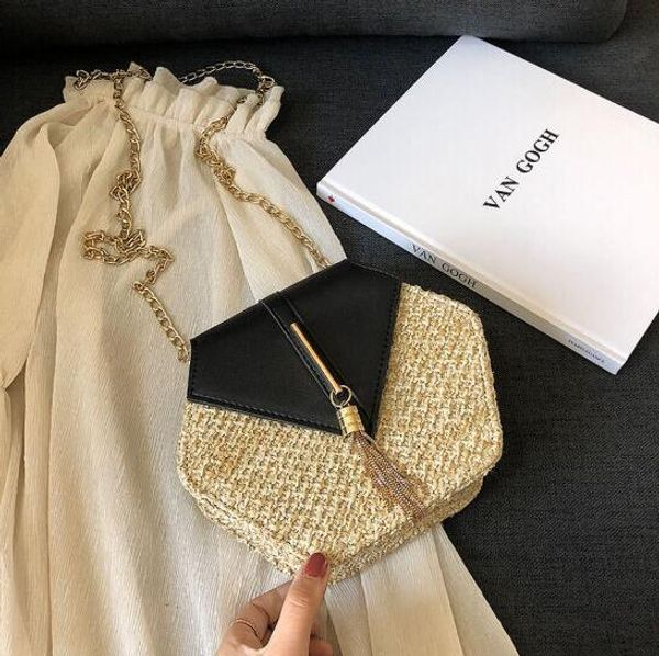 

hexagon mulit style straw+leather handbag women summer rattan bag handmade woven beach circle bohemia shoulder bag new fashion
