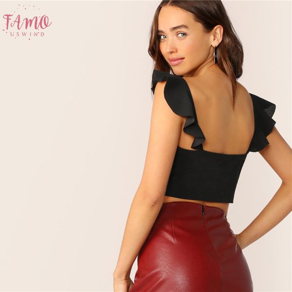 

white strap knot front ruffle crop slim fit plain spaghetti strap summer women straps casual camis