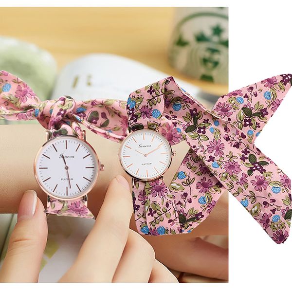 

otoky design ladies flower cloth wristwatch fashion women dress watch fabric watch sweet girls bracelet 2019, Slivery;brown