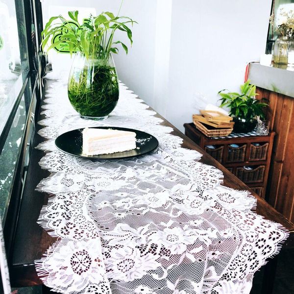

lanlan wedding white rectangle lace table runner cover 36*300cm