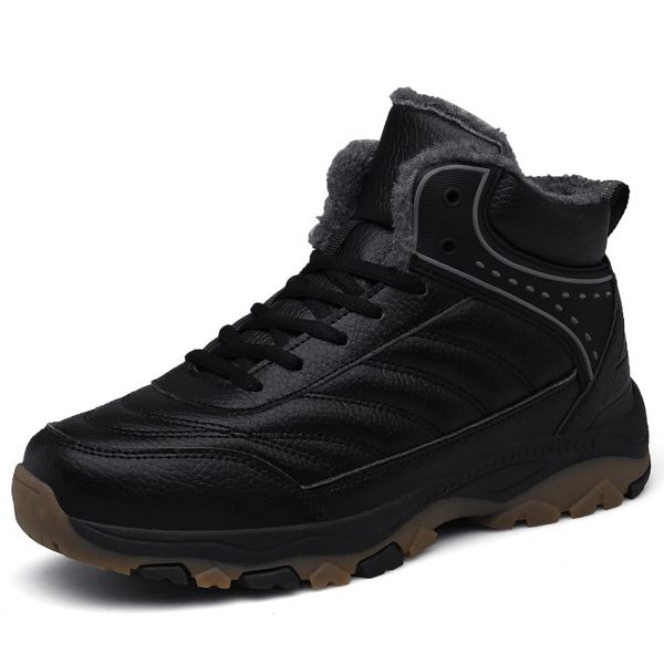 

classic men winter ankle boots thick plush warm men snow boots outdoor man leather waterproof winter work shoes 39-48, Black