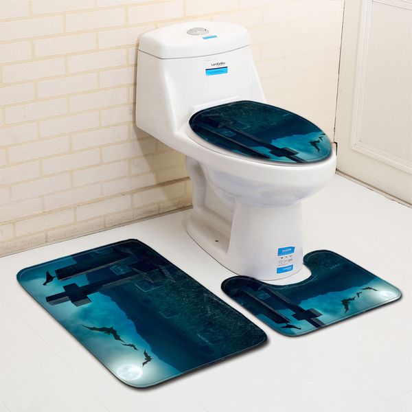 

happy halloween shower bath mats bats night printed bathroom mat anti slip toilet carpet mat set for home decoration