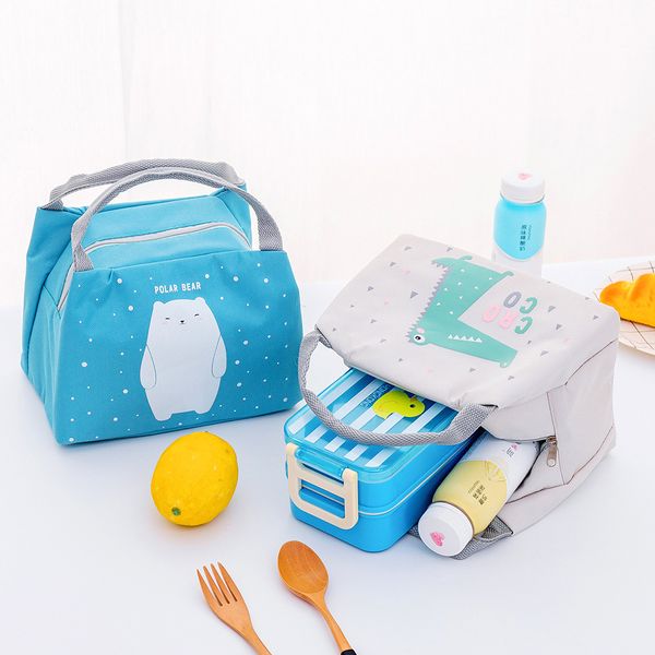 

pacgoth cute cartoon colorful lunch bags waterproof oxford fresh insulation cold bales thermal convenient leisure bag, 1piece, Blue;pink