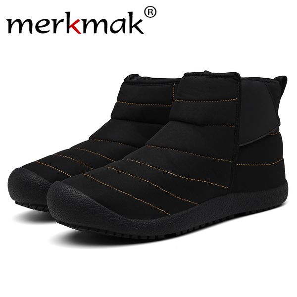 

merkmak 2019 warm winter men shoes fashion plus velvet snow boots non-slip wear-resistant couple ankle booties plus size 36-47, Black