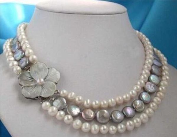 

natural real perla agua dulce y collar de perlas y shell flor broche, Silver