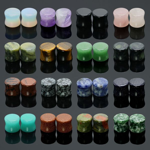 

2pcs stone ear plugs flesh tunnels gauges 6mm-16mm ear expanders stretchers taper body piercing jewelry mix colors anti-allergic, Slivery;golden