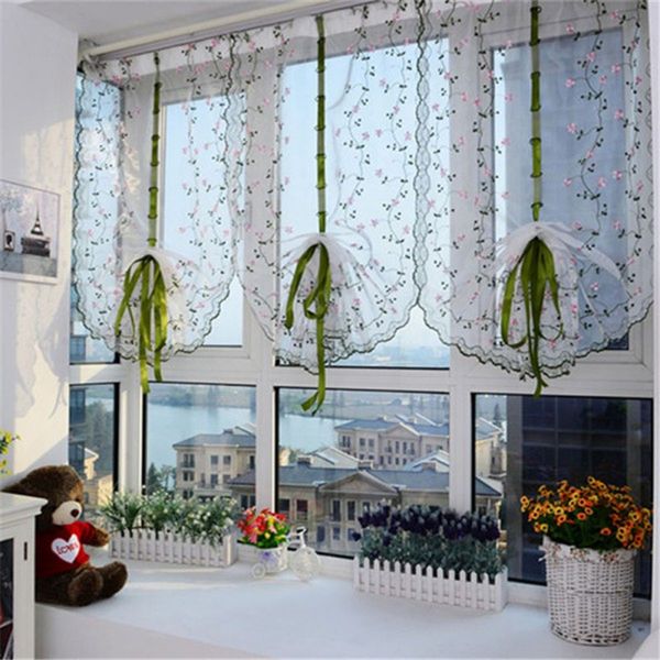 

home textile pastoral daisy print tulle lifting curtain window balcony sheer valance 1m x 0.8m curtain