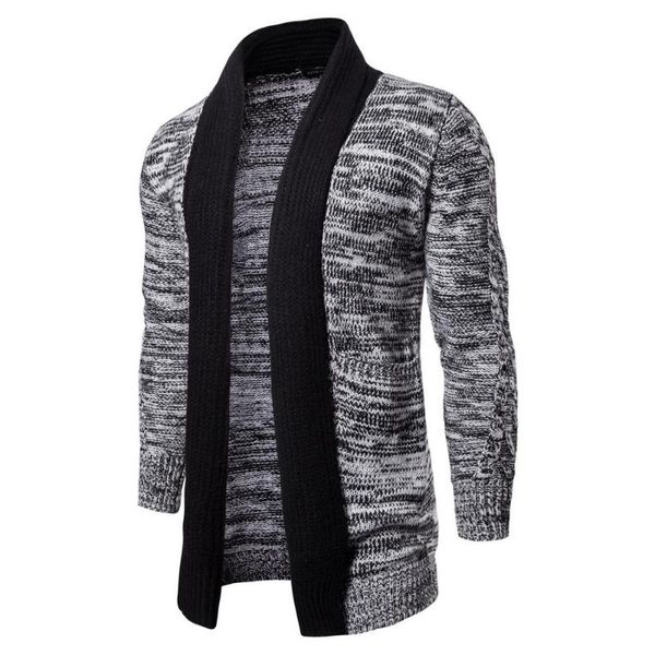 

warm casual men sweater long knitted turn-down collar outerwear sweaters, White;black