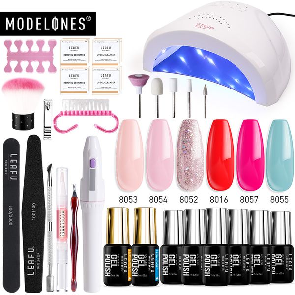 

modelones 20pcs/lot 48w sunone led lamp nail art gel polish set electric drill tools manicure kits semi permanent 6 colors gel