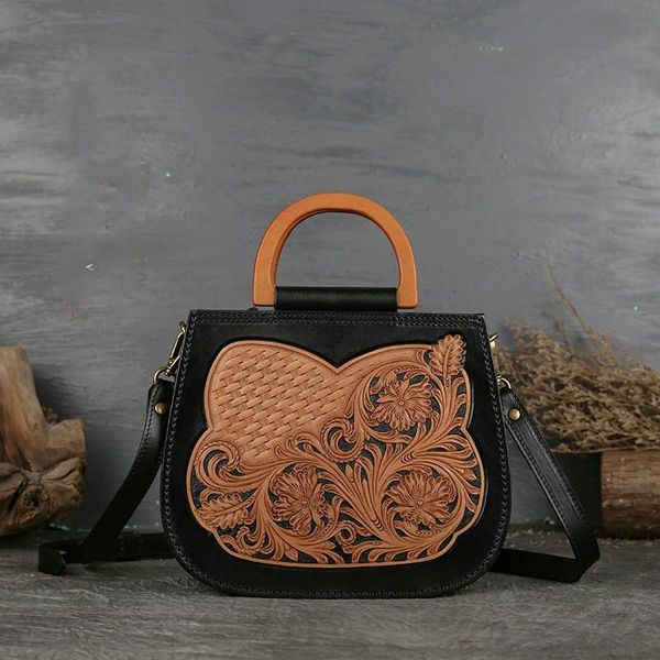 

johnature vintage first layer cowhide luxury handbag 2020 new women bag handmade leather carved casual tote floral shoulder bags