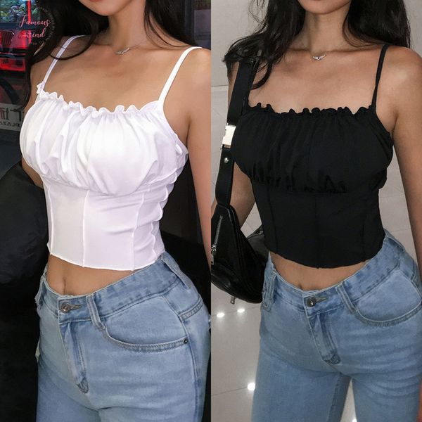 

2020 summer women ruched tank ladies sleeveless camisole tanks slim short female shirts solid white black