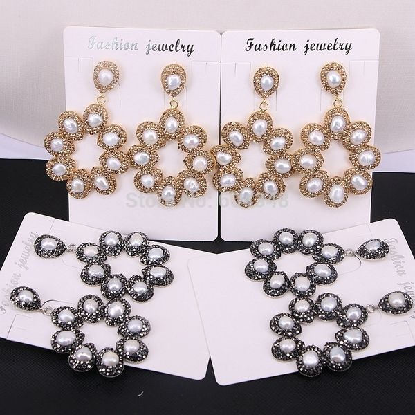 

3pairs zyunz new pave cz nature pearl earring statement fashion flower drop earrings for women girl party jewelry j190718, Golden;silver