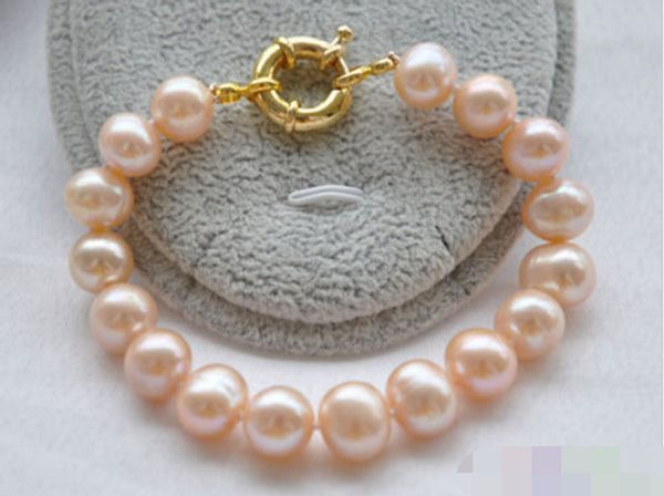 

01105 pink round freshwater cultured pearl bracelet, Golden;silver