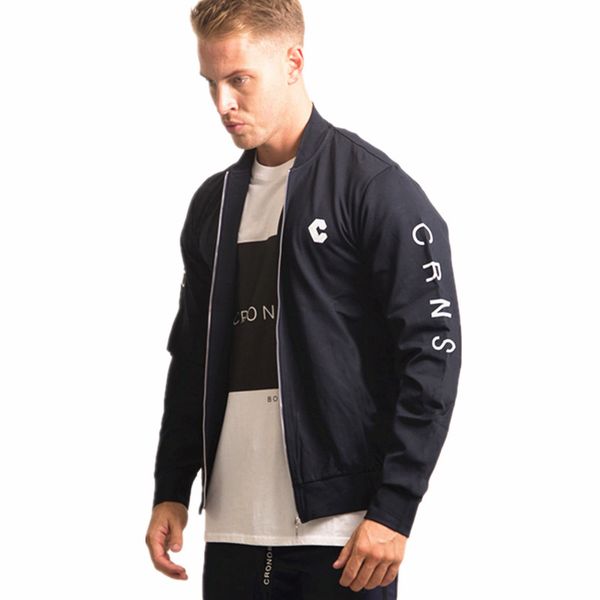 

new arrival men autumn bodybuilding clothing men jogger sportswear streetwear fashion casual slim gyms fitness zipper coat, Black