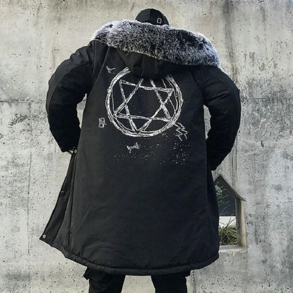 

new 2019 winter jacket men thick warm long jackets parkas hombre mens fur hooded jacket long autumn winter trench coat male, Black