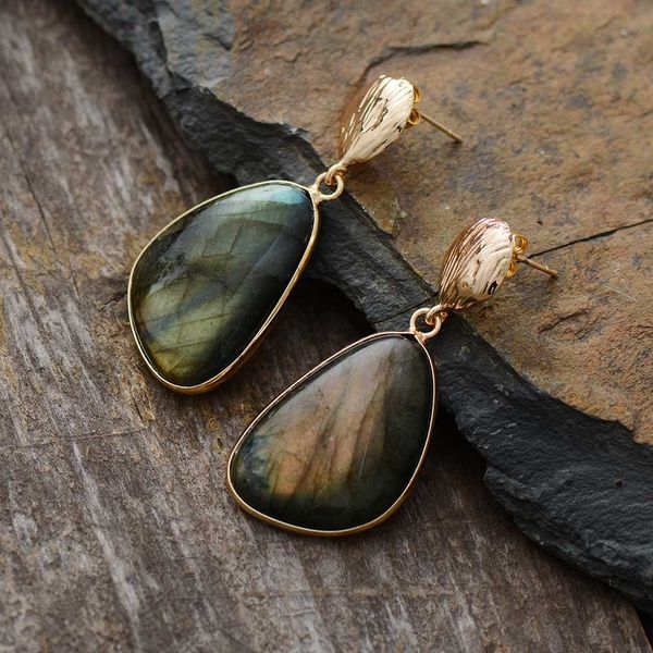 

exclusive gems stone earrings women labradorite drop earring classic elegant earrings jewelry gifts dropship, Golden