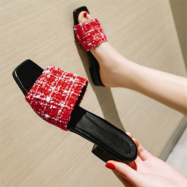 

slippers 2021 women fashion slipper square high heel classics strap sandal ladies elegant summer bohemian pumps slides, Black