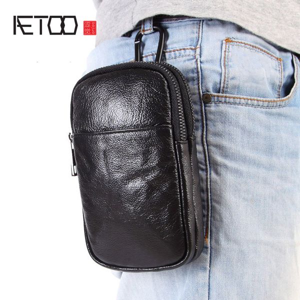 

aetoo oil wax leather men's leather 6 inch 7 inch mobile phone pockets multi-function mini bag cowhide wear belt waist bag